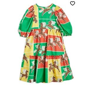 Mini Rodini Horses Woven Puff Sleeve Dress-Girls